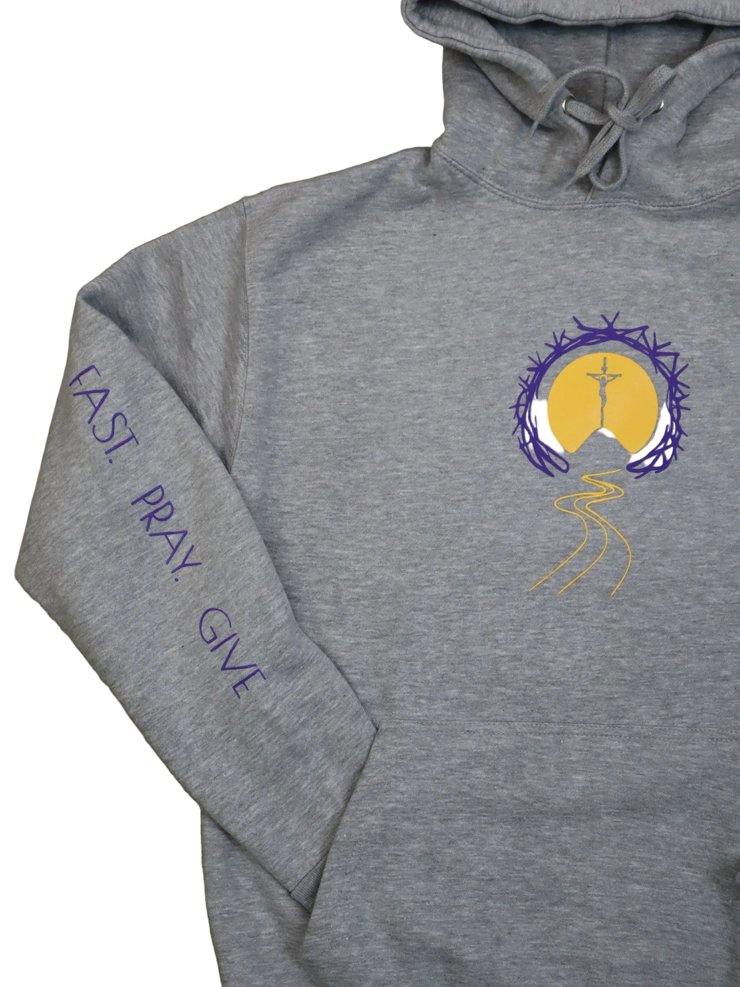Unisex Lenten Reflection Hoodie: Fast. Pray. Give (Gray)
