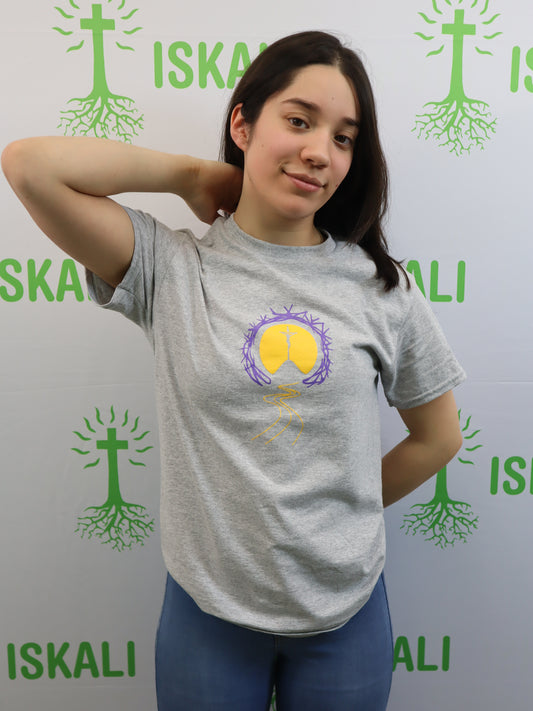 Unisex Lenten Reflection Short Sleeve T-Shirt: Fast. Pray. Give (Gray)